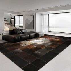 Alfombra de piel de vaca a cuadros marrón oscuro para sala de estar, alfombra de empalme hecha a mano para dormitorio, decoración del hogar, alfombrillas para estudio y oficina