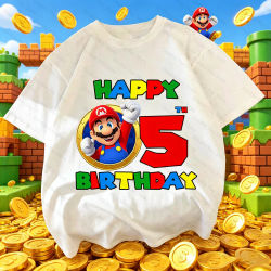Camiseta de Cumpleaños de Super Mario Bros para Niños y Niñas de 3 a 8 Años, Ropa para Fiestas, Camisetas de Algodón, Ropa para Baby Shower