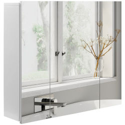 Kleankin Mueble de Baño con Espejo Mueble de Pared para Baño con 3 Puertas y Estantes Internos Ajustables 70x15x60 cm Blanco