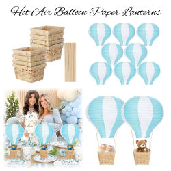 4-16 Globos de Aire Caliente de Papel, Centros de Mesa Decorativos, Caja de Madera DIY con Palitos para Baby Shower, Cumpleaños, Boda
