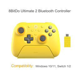 8BitDo - Controlador Bluetooth Inalámbrico Ultimate 2 con Base de Carga, Joysticks TMR y 8 Velocidades para Nintendo Switch 1/2, PC, Windows