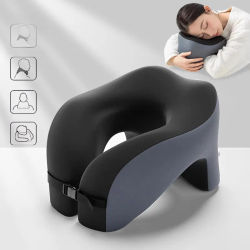 Almohada en forma de U de espuma viscoelástica, almohada para el cuello de viaje, almohada para dormir, almohada para el cuello, almohada de soporte para el cuello Cervical portátil, 1 ud.