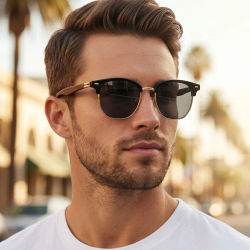 Gafas de Sol Polarizadas para Hombre, Lentes Semimontura Vintage Retro, Gafas de Sol Modernas para Mujer, Gafas de Moda para Vacaciones