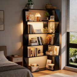 Estantería de Madera para Libros, Estantería de Esquina de 5 Niveles para Estudio u Hogar, Almacenamiento Móvil, Ligera y Multifuncional, Mueble Abierto para Sala de Estar