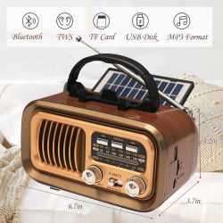 Radio DSP portátil, Radios clásicas Vintage FM AM SW, altavoz inalámbrico Retro Solar con Bluetooth, reproductor de música USB, batería extraíble