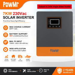 Inversor Solar PowMr de 7KW 48Vdc Onda Sinusoidal Pura Cargador Solar MPPT Salida 230Vac Cargador de Baterías para Sistema Doméstico Fuera de la Red Máx. PV 7000W para Sistema de Respaldo Solar