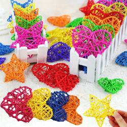 Bolas de mimbre con forma de estrella y amor, adorno colgante de ratán para manualidades, jarrón, cuenco, relleno de órbs, decoración del hogar, juguete para masticar pájaros, 5/10 Uds.