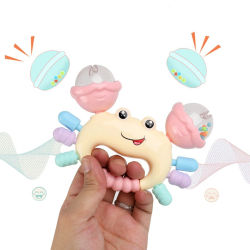 Sonajero de cangrejo de color aleatorio para bebés, juguetes de desarrollo temprano para recién nacidos de 0 a 36 meses, juegos para bebés, mordedor, sonajero, 1 unidad