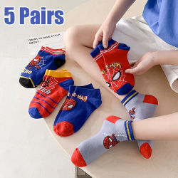 5 pares de calcetines de Spiderman para niños, calcetines cortos de Anime para niños, calcetines Kawaii de dibujos animados para bebés, calcetines de barco de verano y primavera, regalo para niños de