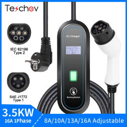 Cargador EV portátil Teschev 220V 3.5KW J1772 tipo 1 IEC62196-2 tipo 2 cargador 16A cargador de corriente ajustable para coche eléctrico