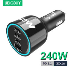 Ubigbuy-cargador USB tipo C para coche, adaptador de teléfono de carga superrápida de 240W, PD 3,1, 140W, PPS, 45W, para MacBook Pro, iPhone, Samsung, ordenadores portátiles