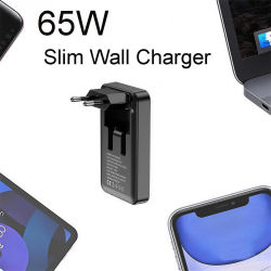 Nuevo adaptador de corriente plegable de 65W, cargador delgado de 65W con múltiples puertos, cargador de 3 puertos 2C1A de carga rápida para teléfonos, tabletas y más.