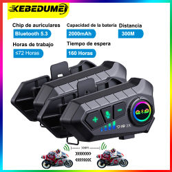 Kebidumei YP10 Bluetooth intercomunicador para casco de motocicleta 300M Intercomunicador inalámbrico 2000Mah Moto Walkie Talkie con micrófono duro suave