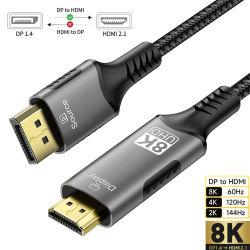 Cable DisplayPort a HDMI 8K DP1.4 a HDMI 2,1, convertidor 8K @ 60Hz 4K @ 120Hz HDR HDR para escritorio, portátil, PC, TV, Monitor, proyector