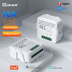 Módulo de interruptor inteligente GIRIER Tuya ZigBee 3,0, relé disyuntor de automatización del hogar WiFi con función de Monitor de potencia, compatible con Control bidireccional