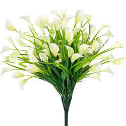 1 mechones de flores artificiales de lirio de Cala para exteriores, plantas falsas de plástico falso para maceta de interior, decoración de cementerio para el hogar