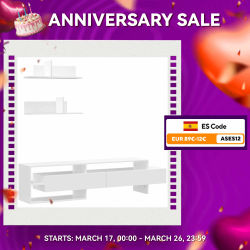 HOMCOM Mueble de Salón para TV Conjunto Mueble de TV con Mesa para Televisor 180x33,5x42 cm y 2 Estantes de Pared 65x20x20 cm Estilo Moderno Blanco