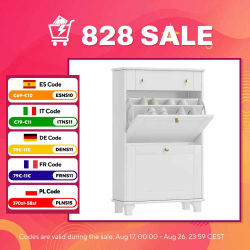 HOMCOM Mueble Zapatero Blanco Zapatero Estrecho con 2 Puertas Abatibles y 1 Cajón para 8 Pares de Zapatos 60x23,5x98,5 cm