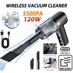 1 aspiradora inalámbrica de 120W de alta potencia negra de doble uso para el hogar y el coche potente aspiradora de mano portátil
