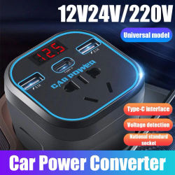 Inversor de corriente para coche, convertidor de 12V/24V a 110V 220V, enchufe de cargador multifunción tipo C, cargador rápido 3.1A, convertidor de energía para coche