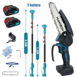 Motosierra de polo 2 en 1, podadora inalámbrica de largo alcance con baterías 2x3.0Ah y cargador para batería Makita de 18V