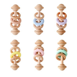Sonajeros de Madera, Sonajeros con Anillo de Silicona y Móviles, Juguetes para Bebés Libres de BPA, Juguetes Sensoriales para Bebés de 0 a 12 Meses, Mordedor de Madera, Regalos para Bebés