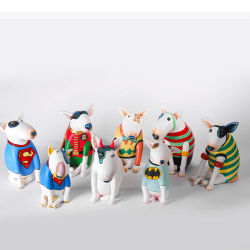 Divertido y creativo estatua de cachorro Bull Terrier de ojos grandes, juguete para habitación de muestras, mueble de TV para habitación de niños, adorno pintado