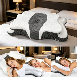 1 unidad Almohada cervical de espuma viscoelástica, almohada ortopédica ergonómica 2 en 1 para el dolor de cuello, almohadas de soporte perfiladas, almohada para el cuello