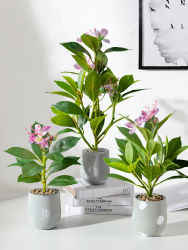 Plantas artificiales de Azaleas de 21-40cm, árbol de goma falso, hojas de palma Tropical, Ficus de imitación con flores, plantas verdes de plástico para el hogar