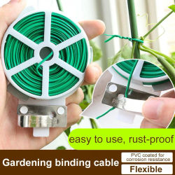 Ataduras de jardín con cortador, alambre recubierto de plástico verde, soporte para plantas resistente a la intemperie, organizador multiusos para cables y bolsas
