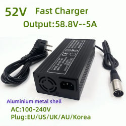 Cargador Rápido de 52V 58.8V/5A para Batería de Litio de 52V DC5.5x2.1x2.5 XLR con Fuerte Disipación de Calor
