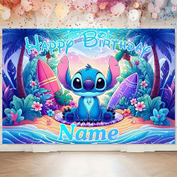Fondos de fiesta de dibujos animados de Lilo&Stitch, decoración de cumpleaños para niños, fondo fotográfico de flores tropicales, cartel personalizado para Baby Shower