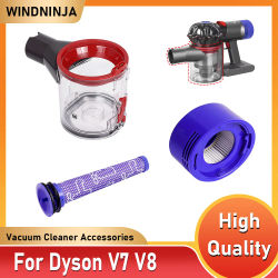 Filtros de contenedor de polvo para Dyson V7 V8, piezas de aspiradora de mano, colector, prefiltro, filtro de poste, reemplazo de cubo de taza de polvo