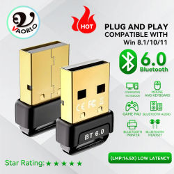 Adaptador USB Bluetooth 6.0 (LPM:14.5X) y Dongle Bluetooth 5.4 (13.X) para PC con Windows 11/10/8.1. Receptor/transmisor Bluetooth para teclado, ratón, altavoces, impresora y auriculares.
