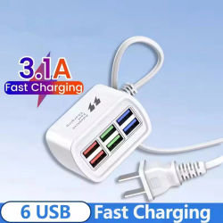 Cargador USB rápido 6 en 1, tira de alimentación, estación de carga de escritorio, cable de carga rápida de 1m, adaptador de concentrador USB para iPhone 16 15 Home