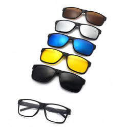 Gafas de sol cuadradas con Clip magnético para hombre y mujer, lentes polarizadas grises TR90 con montura personalizada, graduadas para miopía, 5 lentes