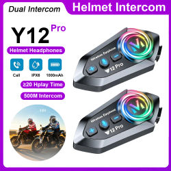 Auriculares intercomunicadores para casco de motocicleta Y12 Pro, auriculares inalámbricos Bluetooth para iPhone, Android, Moto, Walkie Talkie, micrófono, auriculares para casco