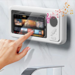 Caja de teléfono móvil impermeable para baño, Altavoz Bluetooth, Audio, soporte de TV para baño, soporte para teléfono móvil 360 ° Pantalla táctil de rotación