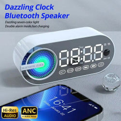 Reloj despertador con Radio y carga USB, altavoz portátil RGB con Bluetooth, pantalla grande FM, espejo silencioso, Digital, para dormitorio, oficina y decktops