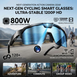 Gafas Inteligentes con Cámara 4K HD Antivibración y Altavoces Estéreo 3D, Gafas de Sol Deportivas Polarizadas UV400, Bluetooth, IA, Video POV para Exteriores