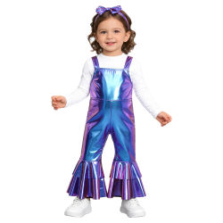 Mono Brillante Metálico para Bebés Niñas, Disfraz para Fiesta Disco, Cumpleaños, Fotografía, con Tirantes Ajustables y Pantalones Acampanados, con Diadema