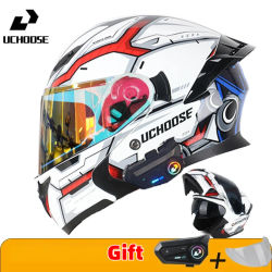 Casco de motocicleta con doble lente, sección transversal, para ciclismo al aire libre, abatible hacia arriba, Capacete Casco Moto con auriculares Bluetooth
