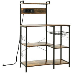 HOMCOM Estante de Cocina con Toma de Corriente Cargador USB 90x42x130 cm Marrón