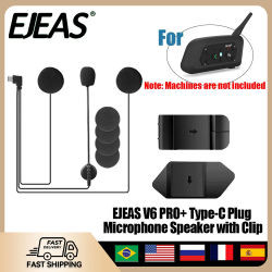 EJEAS-intercomunicador V6 PRO + para motocicleta, accesorios de interfono Vnetphone, enchufe tipo c con altavoz, auricular, traje estéreo y clip