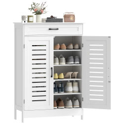 HOMCOM Mueble Zapatero, Armario para Zapatos con Cajón, Puertas de Rejilla, Estantes Ajustables, para 20 Pares de Zapatos, Zapatero para Pasillo Recibidor, 78x37x115,8 cm, Blanco