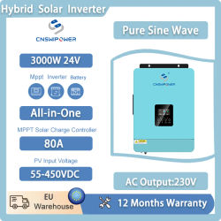 Inversor Híbrido CNSWIPOWER 3200VA 3000W de Onda Sinusoidal Pura con Cargador Solar MPPT de 80A, Conversión de CC24V a CA230V