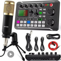 Micrófono profesional inalámbrico, tarjeta mezcladora de sonido, cambiador de voz Bluetooth para PC, tarjeta de sonido digital con cable USB para transmisión en vivo