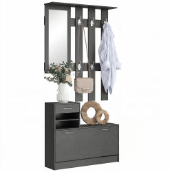 HOMCOM Conjunto de Recibidor de Entrada con Espejo Perchero y Zapatero Muebles de Recibidor de 2 Piezas con 6 Ganchos