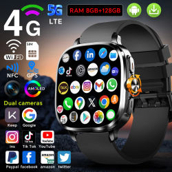 El reloj inteligente completo más nuevo de Android 13,0 Smartwatch 5G Netcom con 190 ° Cámara giratoria GPS Posición WIFI NFC 2100mAH Batería 2.4inch
