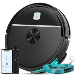 Aspiradora Robot OMESER 8000Pa con Función de Mopa, Control Inteligente por WiFi a través de Aplicación, Autocarga, Ideal para Pelo de Mascotas y Pisos Duros, Compatible con Tuya